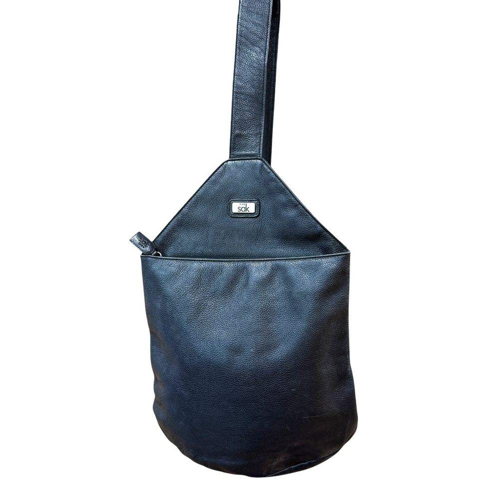 THE SAK Black Pebbled Black Leather Sling Bag Backpack